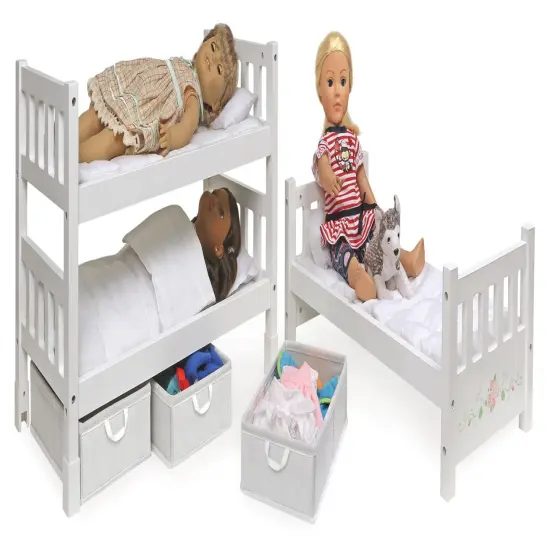 Badger Basket 1-2-3 Convertible Doll Bunk Bed with Bedding, Baskets and Free Personalization Kit - White Rose {6}