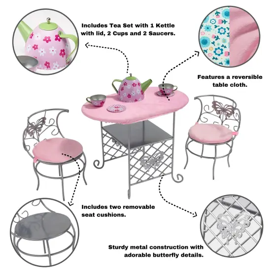 Badger Basket Tea Time Metal Doll Table and Chair Set with Accessories - Silver/Pink/Multi {3}