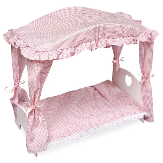 Badger Basket Canopy Doll Bed with Bedding - White/Pink {1}