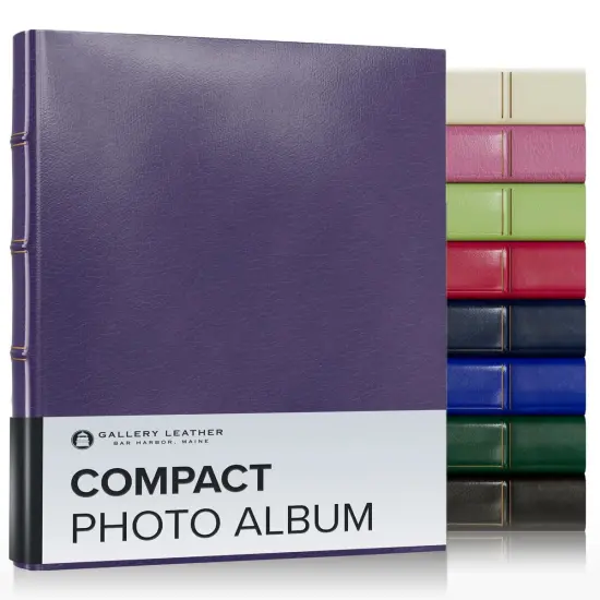 Gallery Leather Compact Photo Album 4x6-3 Ring Binder Photo Album, 60 Pages for 120 Photos, Fillable, Can Fit 4x6 Photos, Handcrafted Camden violet {1}