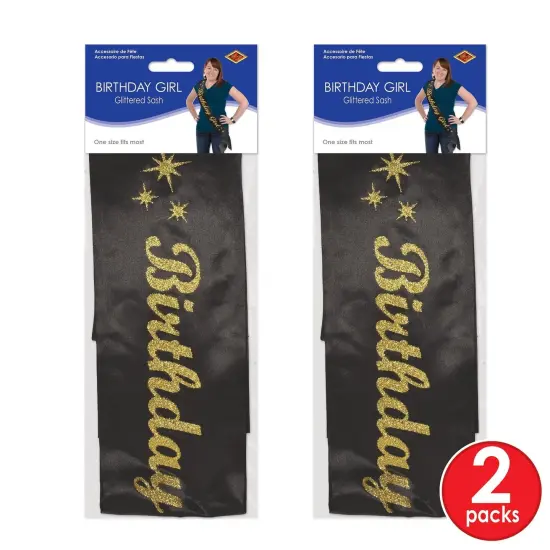 6 Pack Bulk Glittered Birthday Girl Satin Sash {5}