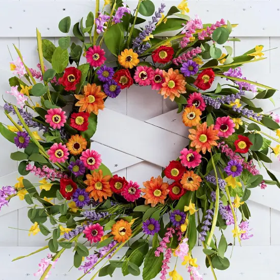 Artificial Spring Wreath 22 Inch Summer Wreaths for Front Door with Green Eucalyptus Leaves {1}