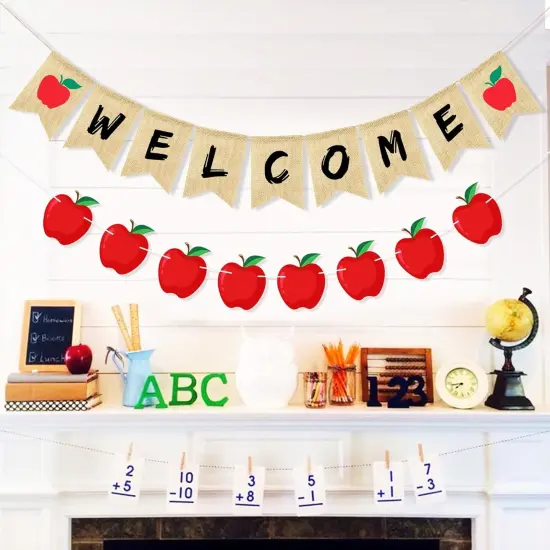 Welcome Back to School Decorations Banner with Apple Sign - Black and red {5}