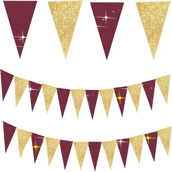 Graduation Decorations Maroon Gold 2025/Fall Bridal Shower/Burgundy Gold( 2pcs Triangle Banners) {1}
