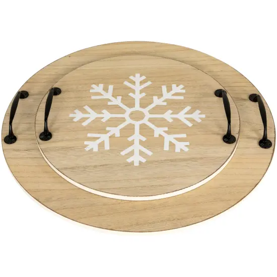Northlight Round Snowflake Christmas Serving Trays with Handles - 15.75" - Set of 2 Brown {6}
