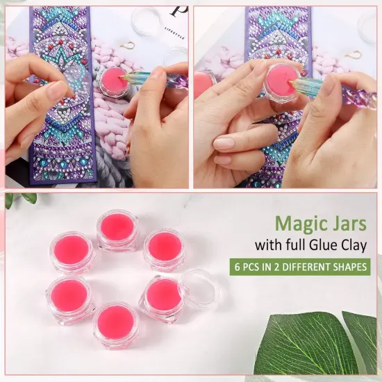 12 Piece Diamond Painting Tool, Include 6 Piece Mermaid Point Drill Pens Classic Point Drill Pen Spiral Diamond Painting Pen, 6 Piece Diamond Painting Wax Storage Case Full of Glue Clay (Pink) {3}