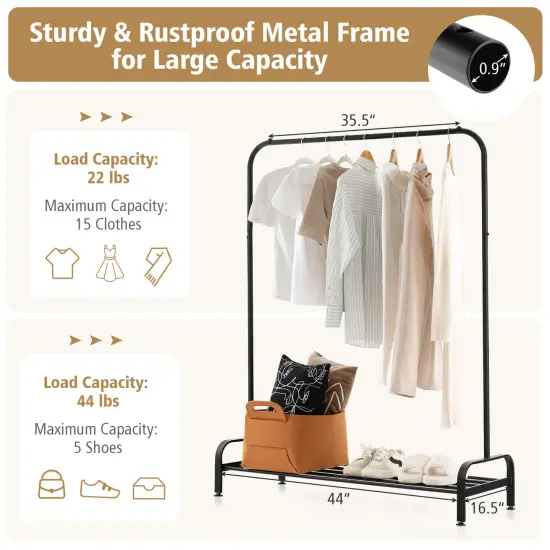 CostwayIndustrial Metal Garment Rack Heavy Duty Floor Cloth Rack w/ Shoe Storage Shelf {5}
