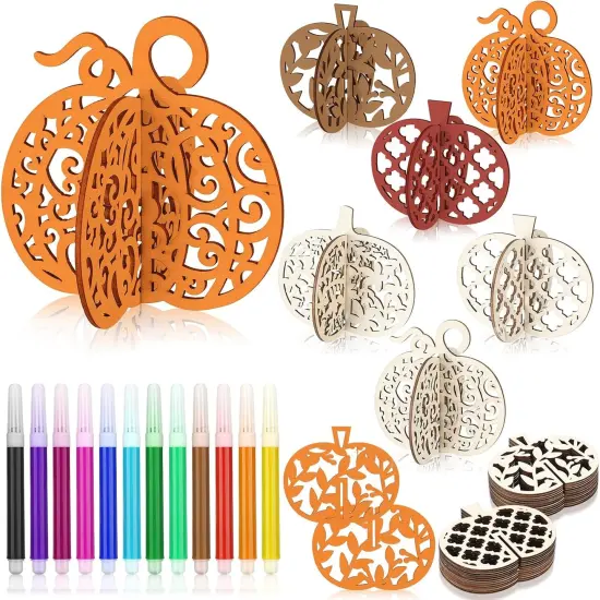 60 Pcs Fall Crafts Set 48 Pcs Wooden Pumpkin {1}