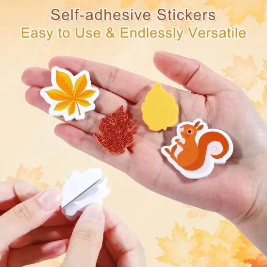 500 Pieces Fall Leaf Foam Stickers Thanksgiving Glitter -multicolor {3}