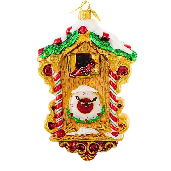Huras Family 5.5 Inch Grandma's Great Cuckoo Clock Christmas Tree Ornament , Christmas Decor Cardinal Time Peppermint Brown {1}
