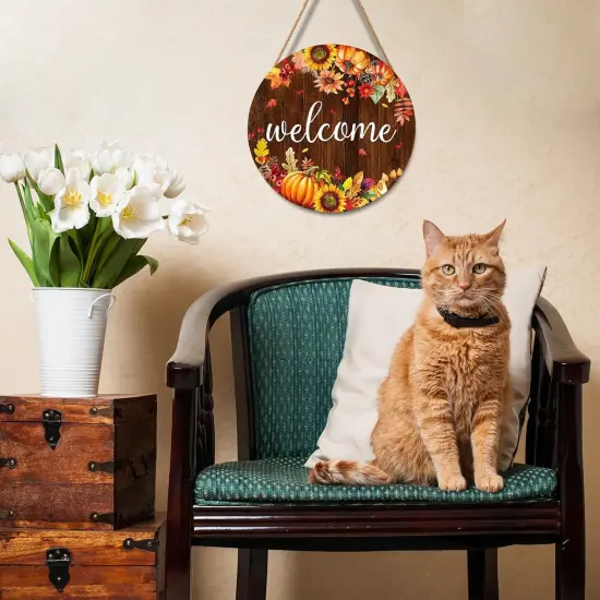 Fall Pumpkin Sunflower Front Door Welcome Hanger {3}