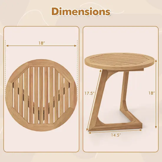 Costway 1/2 PCS Teak Wood Side Table Round Sofa End Table with Slatted Tabletop Nightstand {3}