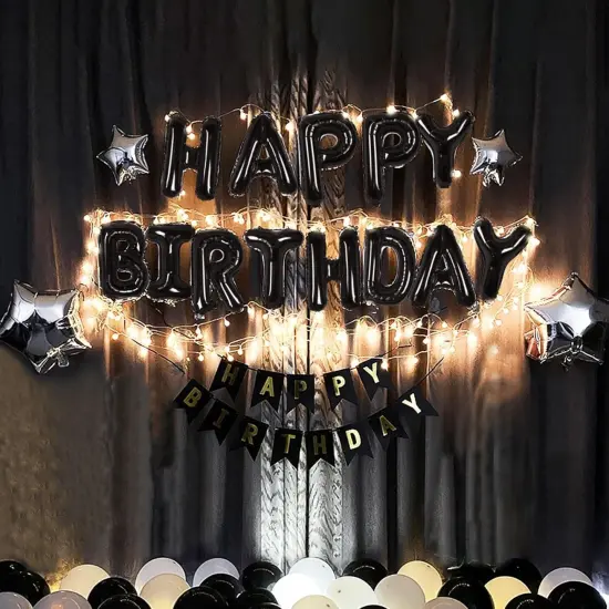 13pcs Mylar Foil Letters Sign with 8pcs Star Balloons - Black {4}