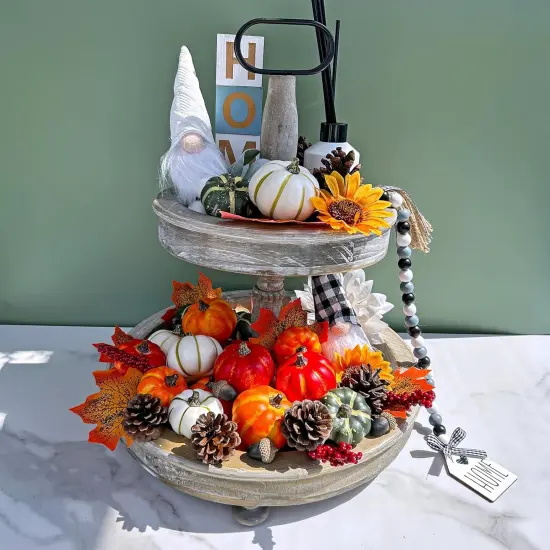 24 Pcs Assorted Small Rustic Harvest Artificial Pumpkins {3}