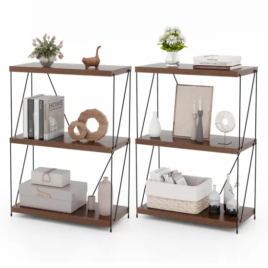 Costway 1/2 PCS 3-Tier Multipurpose Display Rack Freestanding Bookcase with Metal Frame Walnut {8}