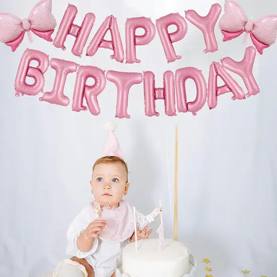 16 Inch Pink Happy Birthday Balloons Letters Banner - Pink {5}