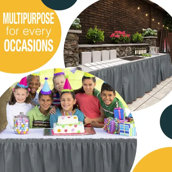 Ruffle Disposable Table Skirt 14 Ft Long Pleated Table Skirts with Adhesive Strip &ndash; Fits 6ft+ Rectangle or Round Tables &ndash; Ideal for Birthday Parties, Gender Reveal, Baby Showers & Event Decorations 6 pack by Exquisite Silver {5}