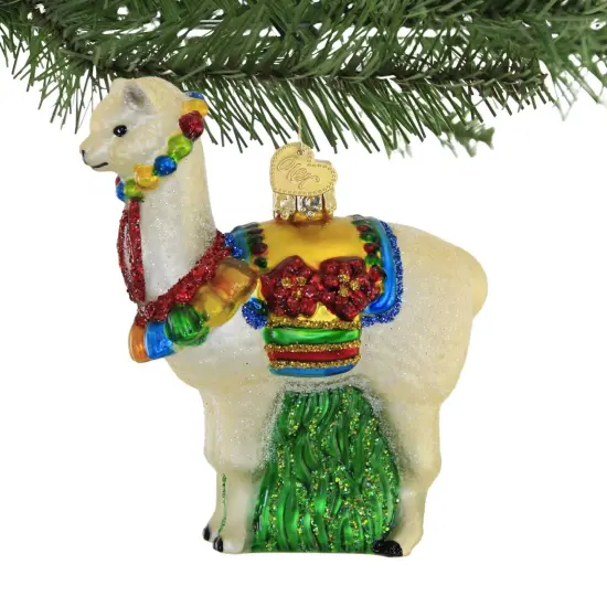 Old World Christmas 3.5 Inch Festive Alpaca Christmas Tree Ornament , Ornament South America Off-White {3}