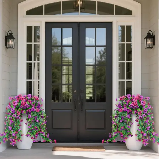 2 Pack Fake Hanging Flowers - (Purple & Rose Red) {4}