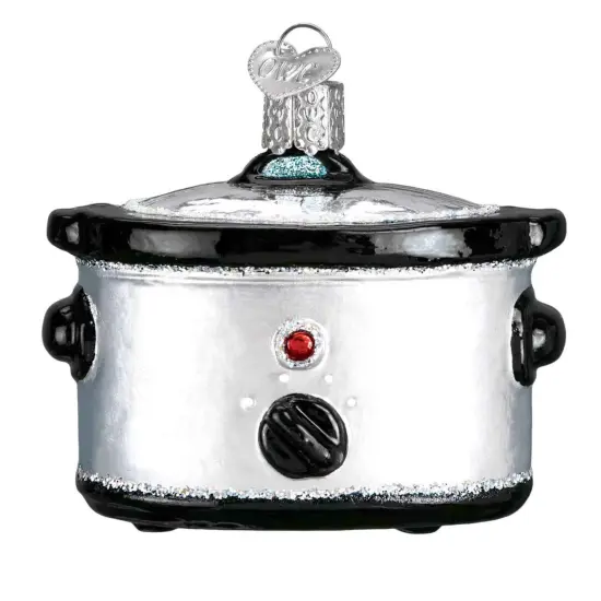 Old World Christmas 2.5 Inch Slow Cooker Tree Ornament , Ornament Dinner Glittered Silver {1}