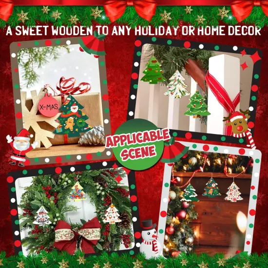 Wooden Christmas Tree Ornaments to Paint Christmas Thanksgiving Decoration Cutouts Unfinished 24PCS 3.5 x 3 inches, DIY Blank Unfinished Christmas Tree Wood Discs Ornament for Home Crafts Hanging {5}