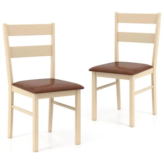 Costway Wooden dining chair set of 2/4 with rubber wood frame padded seat for kitchen {7}