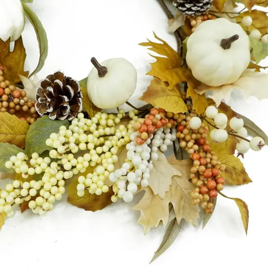 Fall Wreath with Pumpkin,Maple Leaf,Ivy Leaf,Colorful Berry {5}