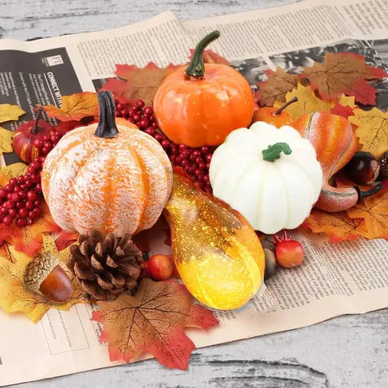 96Pcs Halloween Artificial Pumpkin and Gourd Maple Leaf Sunflower {2}