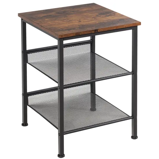 Costway 3-Tier Industrial End Side Table Nightstand W/2 Adjustable Shelves Rustic Brown {1}