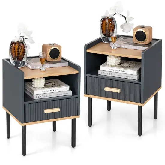 Costway Nightstand Bedside End Table with Drawer & Open Shelf for Living Room Bedroom {8}
