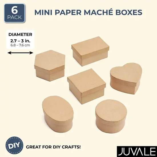 6 Pack Mini Paper Mache Gift Boxes with Lids for DIY Craft, Storage (6 Shapes, Kraft Brown Color) {2}
