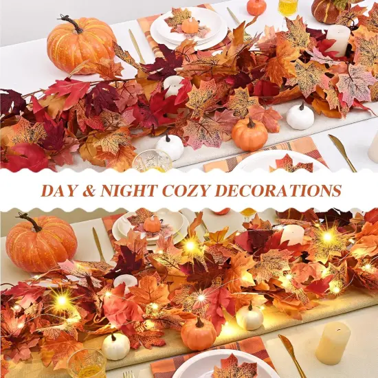 2 Pack Fall Garland with Lights - 5.7Ft (Red) {3}