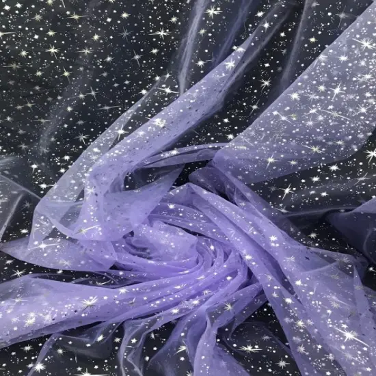 1 Yard Lilac Silver Stars Organza Fabric For Costumes Crafts D&eacute;cor Accessories 58/60&Prime; Wide {2}