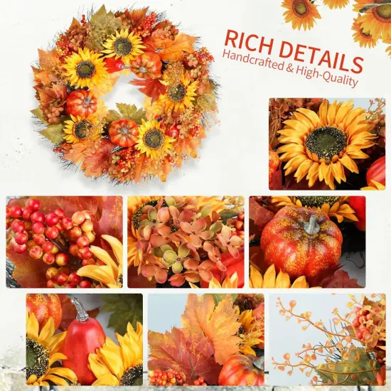 Pumpkin and Sunflowers Harvest Wreaths - Orange {2}