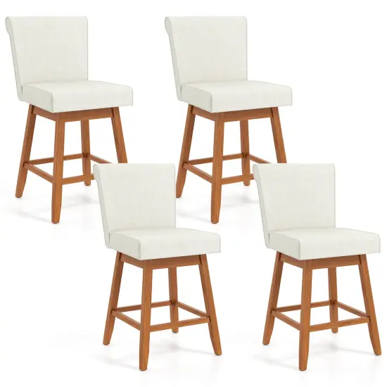 Costway 27" Swivel Bar Stools Set of 2/4 with Rubber Wood Legs Upholstered Linen Bar Chairs Beige/Gray {9}