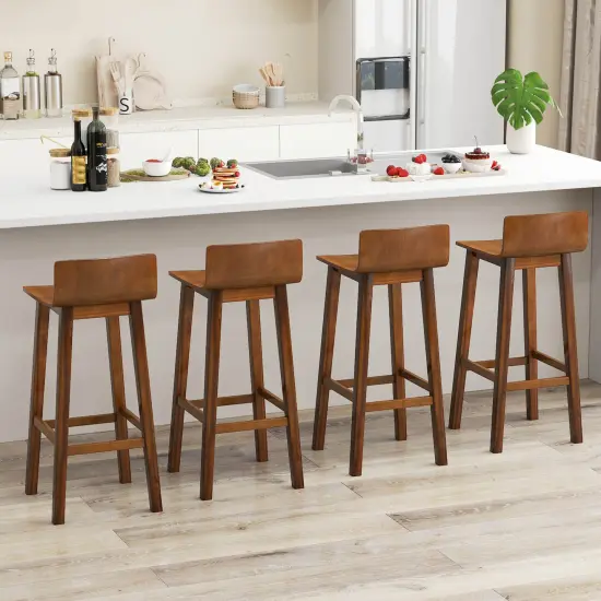 Costway 29" Wood Bar Stools Set of 2/4 with Solid Back & Seat Mid Century Bar Chairs {2}