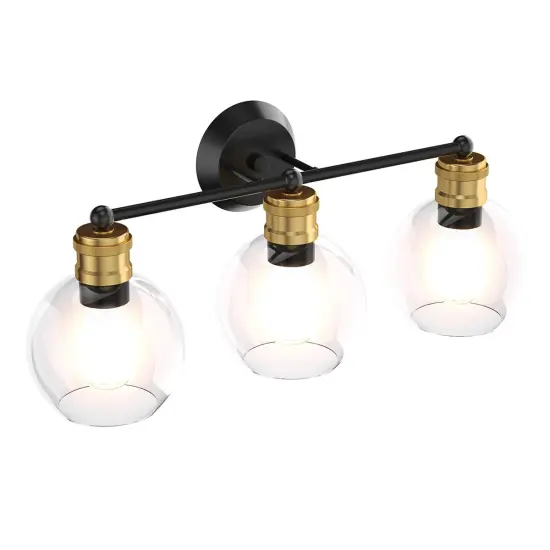 Costway 3-light Vanity Bathroom Light with 7 in Round Clear Glass Shade Vintage Wall Sconce {1}