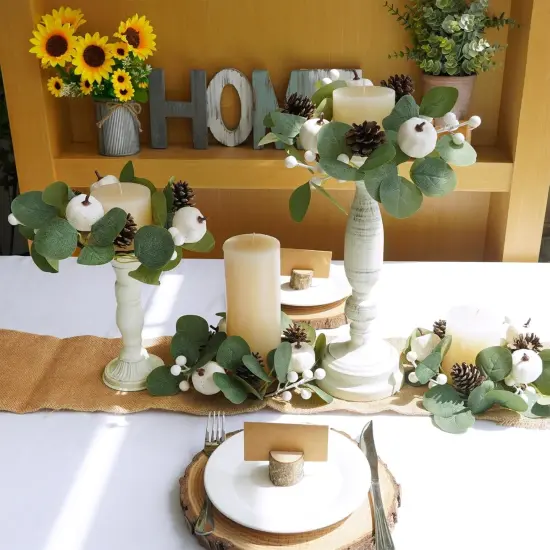 4 Pack Fall White Pumpkin Candle Rings Faux Eucalyptus {4}