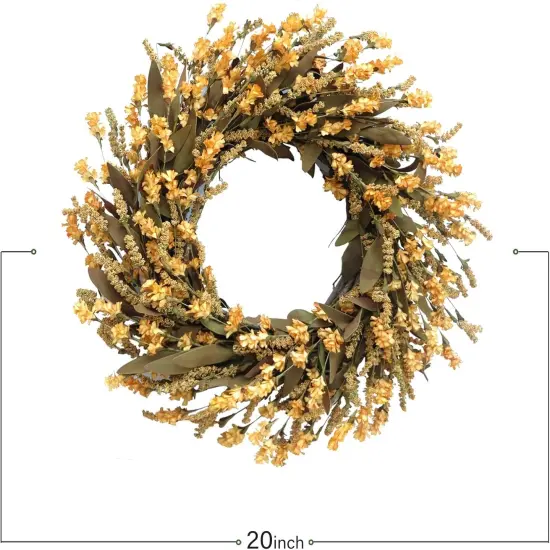 20" Fall Artificial Mustard Flower Wreath {3}
