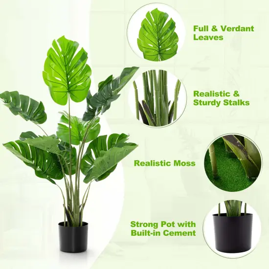 Costway 4FT Artificial Monstera Deliciosa Plant Palm Tree w/ Cement-Filled Pot Indoor Outdoor {5}