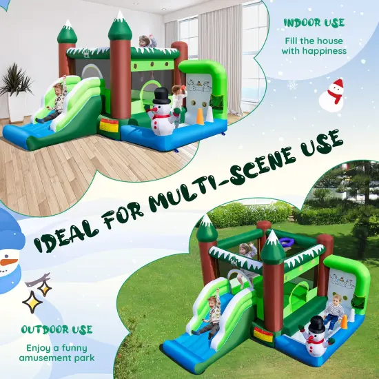Costway Inflatable Bounce House Christmas Snowman Theme with Slide Ball Pit Basketball Rim with 680W Blower Carry Bag {5}