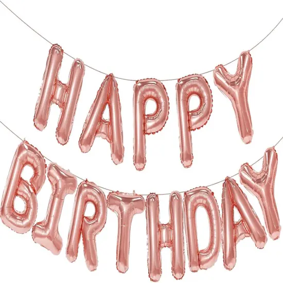 Rose Gold Happy Birthday Balloon Banner {1}