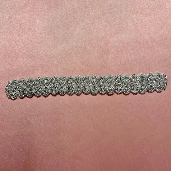 Crystal Floral Bridal Rhinestone Sash Applique 18.75" x 1.25" Each Silver {1}