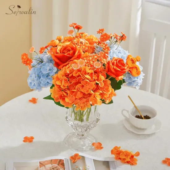 5PCS - Artificial Orange Latex Faux Hydrangea {4}