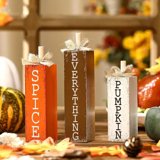 Pcs Fall Decorations for Home Fall Wood Block Sign Thanksgiving(Pumpkin Spice) {4}