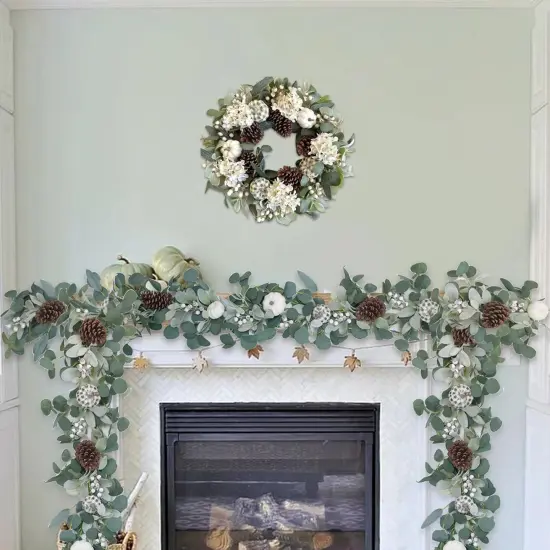 Fall Wreath with Hydrangeas, Pumpkins & Eucalyptus {4}