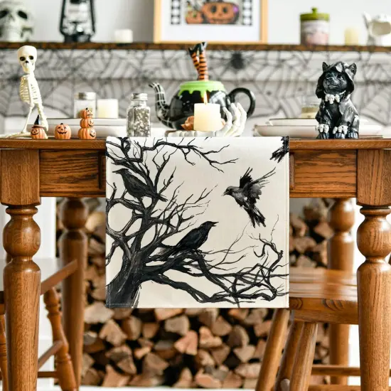 Silhouette Tree Crows Halloween Table Runner {3}