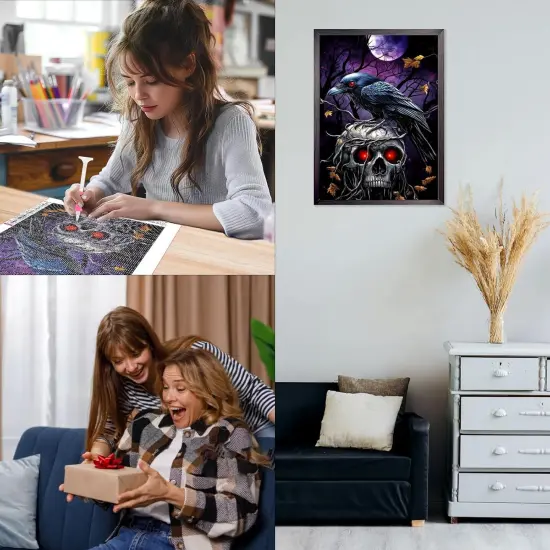 Crow Skull Diamond Painting Dots 5D Full Drill DIY Raven Gem Art - 12x16in {4}