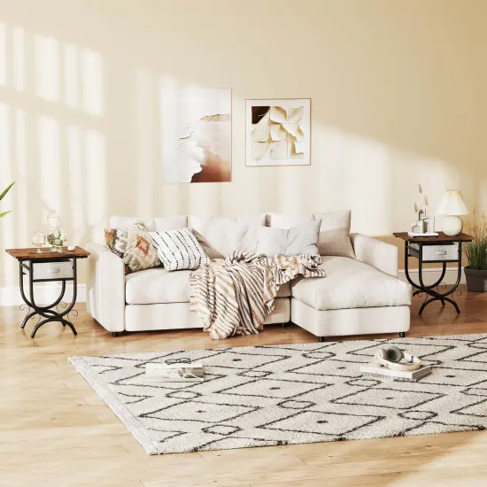 Costway 1/2 PCS Side Table with Fabric Drawer Carved Metal Frame Industrial End Table Nightstand {2}