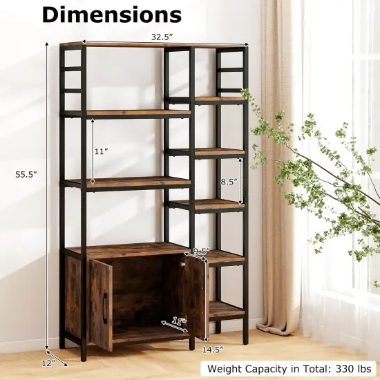 Costway 55.5" Tall Bookcase with 2-Door Cabinet Metal Frame Freestanding Display Rack {3}
